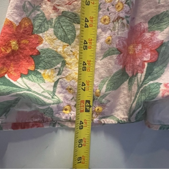 Old Navy Linen Floral Cottagecore Puff Sleeve Cut Out Midi Dress Size Medium - Picture 11 of 11